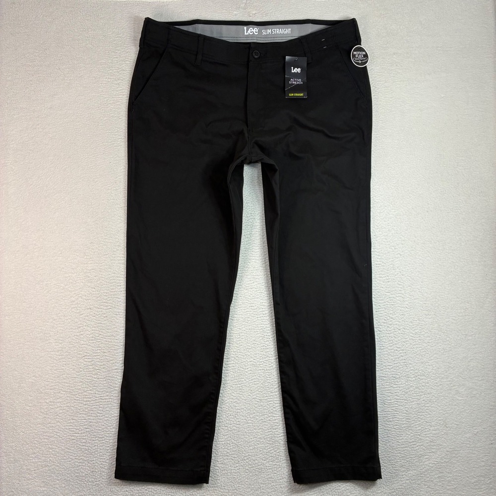Lee Active Stretch Chino Pants Men 38x30 Black Slim Straight Comfort Work NWT